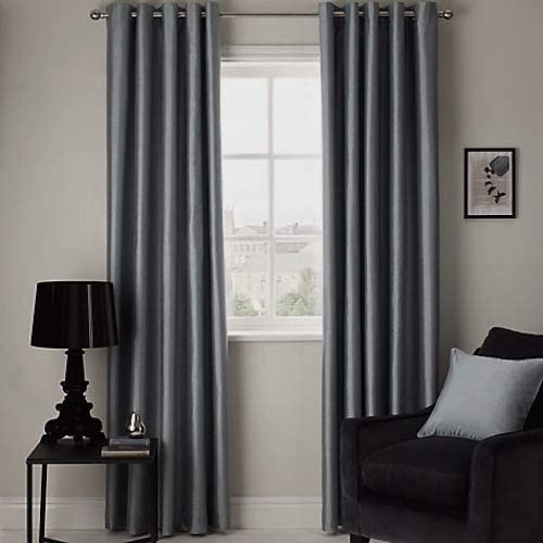 IHF Faux Silk Dupioni Solid Textured Lined Grommet Eyelet Panels Curtains Drapes (Slate Gray, 52" x 96")