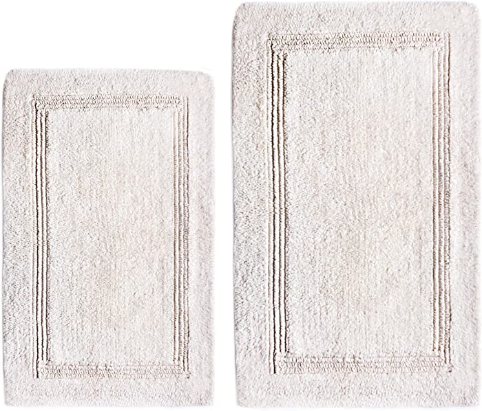 2100 GSM Machine Washable Pack of 2 - 17" x24" & 21"x34" Ivory Reversible Tufted Ringspun Cotton Bath Mats Luxury Spa Quality Super Softness & Absorbency - Woven St.