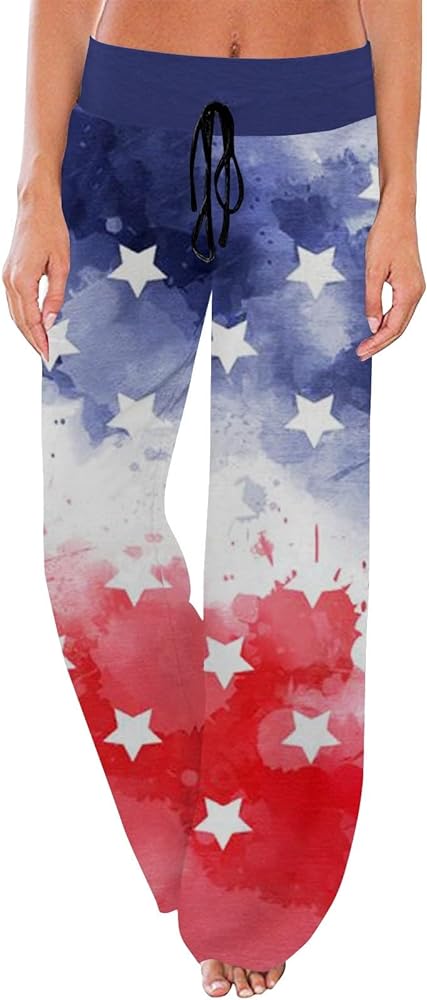 ADHOWBEW 4th of July Outfits Cotton Funny Casual Trousers Pajama Soft Elastic Waist Cute Bottoms