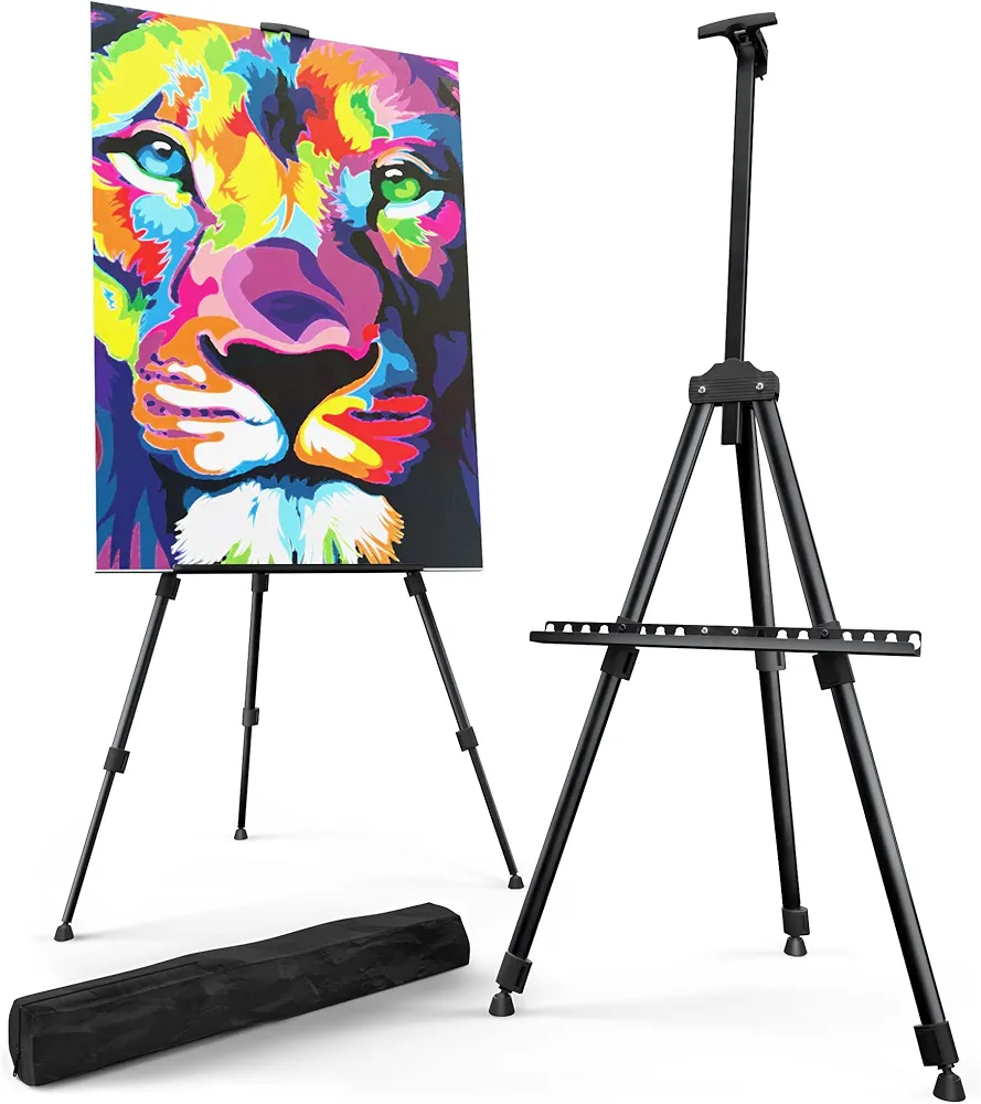 Portable Artist Easel Stand for Painting - Adjustable Height Painting Easel with Bag - Tabletop Art Easel for Painting Canvas Stand, Poster Stand & Wedding Signs Stand - Metal Tripod - 21x66 inches