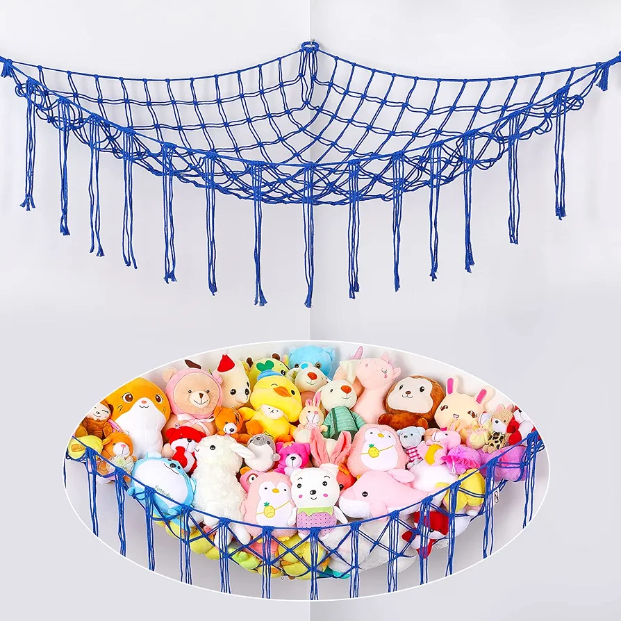 Stuffed Animals Hammock Net Toy Storage Organizer, Stuffed Animals Storage Toy Holder Boho Macrame Hanging for Nursery Kids Girls Room Decor