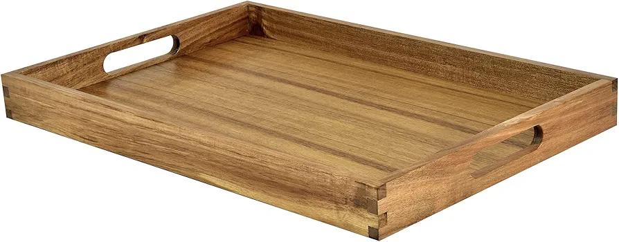 Acacia Wood Serving Tray with Handles - 17-Inch Decorative Wooden Tray - Perfect for Breakfast, Lunch, Dinner, Appetizers, Patio, Ottoman, Coffee Table - Durable Living Room and Couch Tray