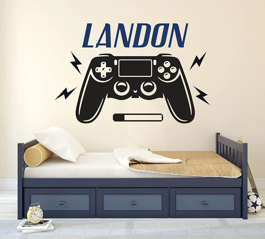 Gamer Wall Decals - Custom Name Wall Decal - Wall Decals for Kids Room - Personalized Gamer Wall Decor - Girls Boys Game Room Decor Bedroom Wall Sticker