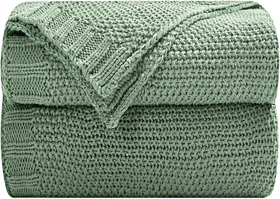 Touchat Throw Blanket for Couch, Chunky Cable Knit Blanket Textured Throw Blanket, Thick Acrylic Blanket Super Cozy Warm Decorative Farmhouse Knitted Blankets for Bed Sofa Living Room(Sage, 50''x60'')