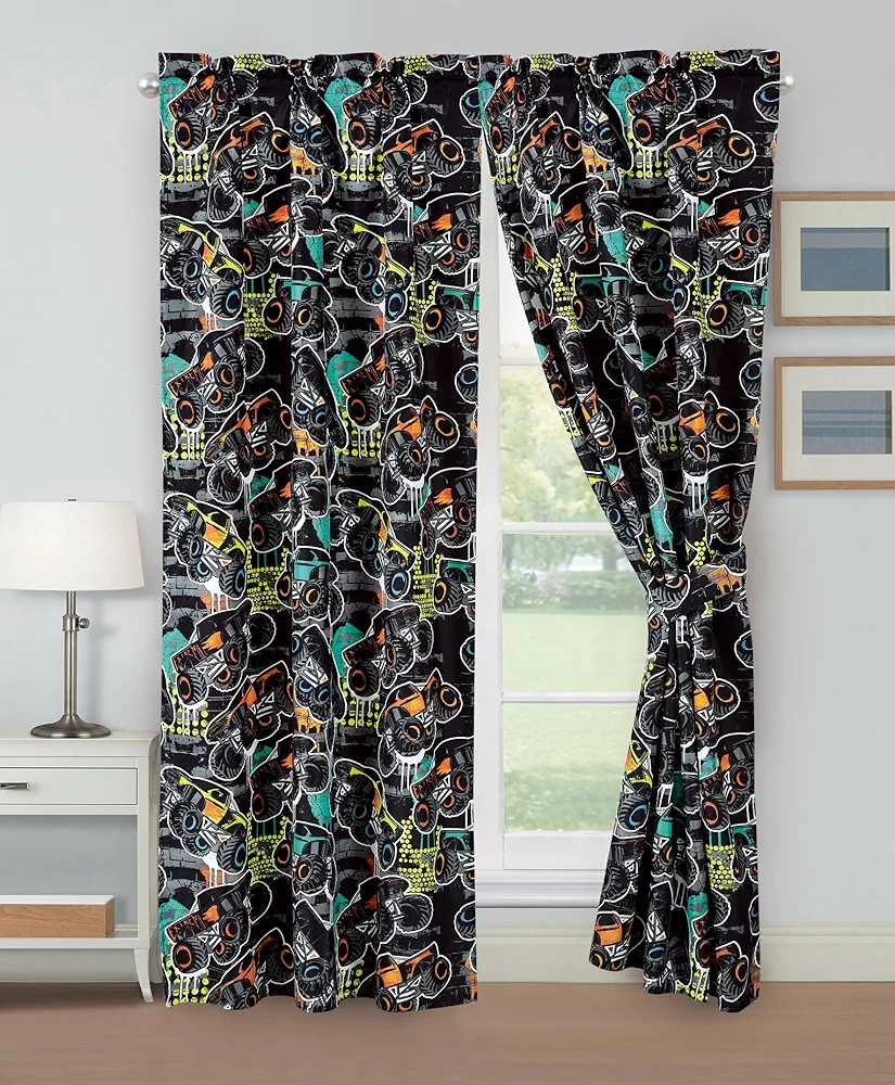 Chezmoi Collection 4-Piece Kids/Teens Monster Trucks Window Multi-Color Printed Monster Truck Racing Fun Kids Room Curtains, 2-Panels (42" W x 84" L)