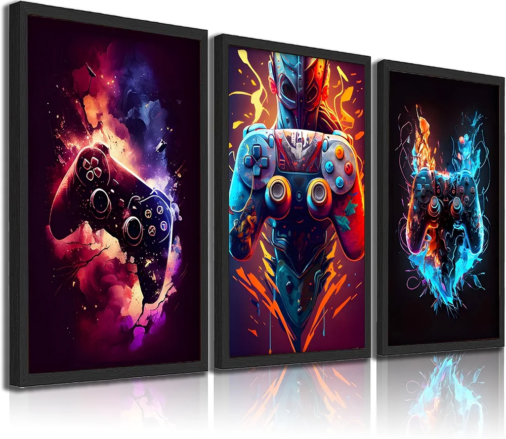 3Pcs Gaming Controller wall art Video Game Posters Prints Pictures children's playroom Wall Decor Game player Canvas Paintings Suitable for teenagers and children's room decoration (Unframed)