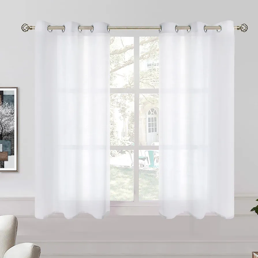 BGment Natural Linen Look Semi Sheer Curtains for Bedroom, Grommet Light Filtering Casual Textured Privacy Opaque Sheer Curtains for Living Room, 2 Panels (Each 38 x 45 Inch, White)