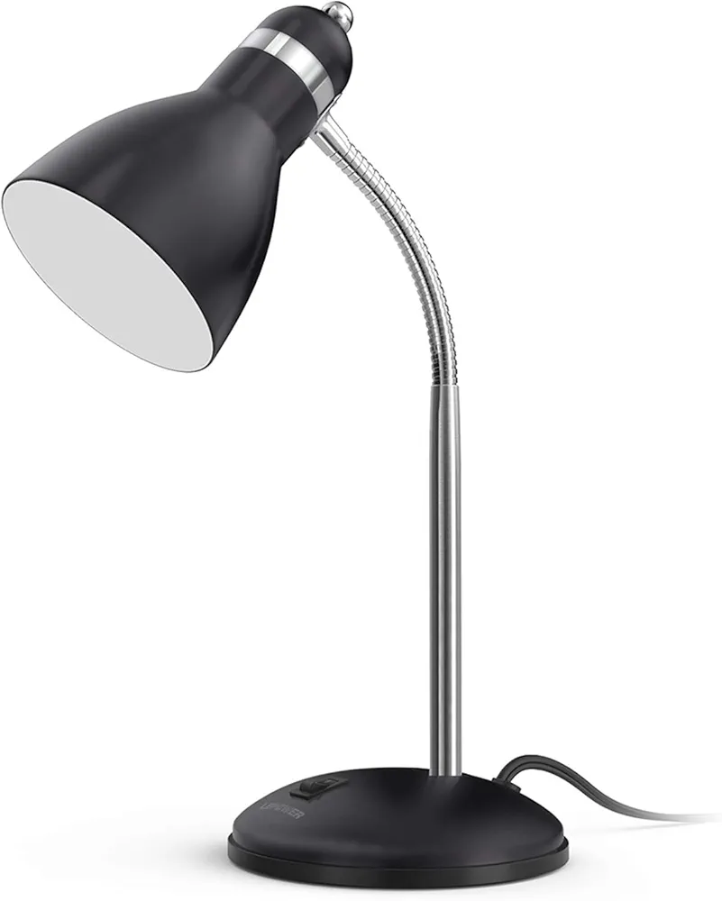 LEPOWER Metal Desk Lamp, Adjustable Goose Neck Table Lamp, Eye-Caring Study Desk Lamps for Bedroom, Study Room and Office (Black)