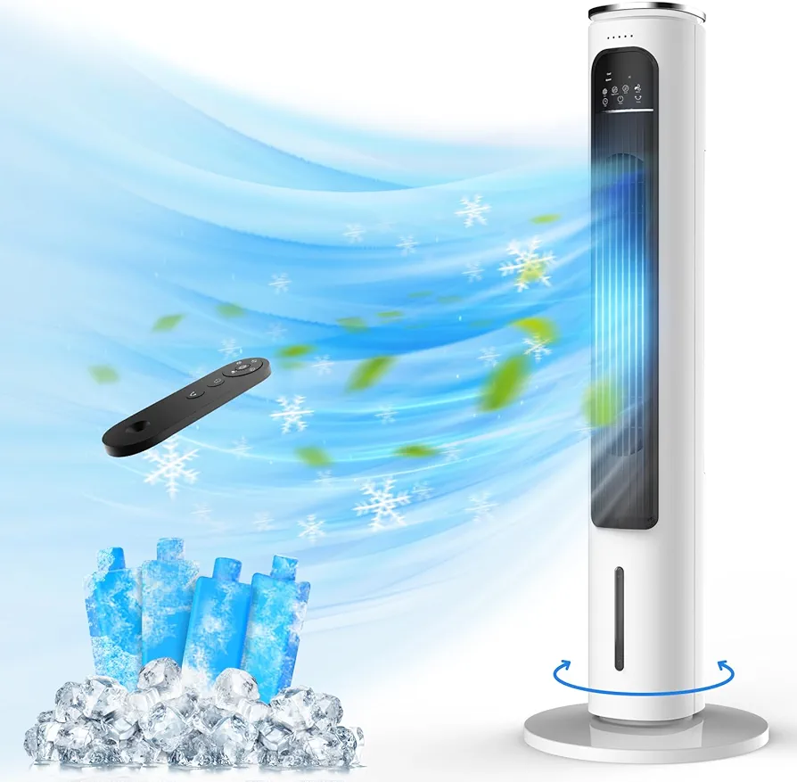 3-IN-1 Portable Air Conditioners Tower Fan, 37'' Evaporative Air Cooler w/Remote, 2.5L Water Tank With 4 Ice Packs, 12H Smart Timer & 70° Oscillating, 3Speeds For Bedroom Living Room Office