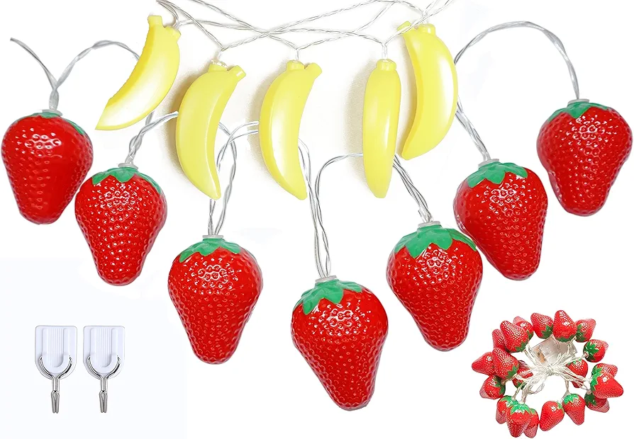 20LED Fruit Strawberry Banana String Lights Battery Powered Indoor Outdoor Lighting Lamp for Wedding Home Birthday Garden Yard Patio Party Decorations