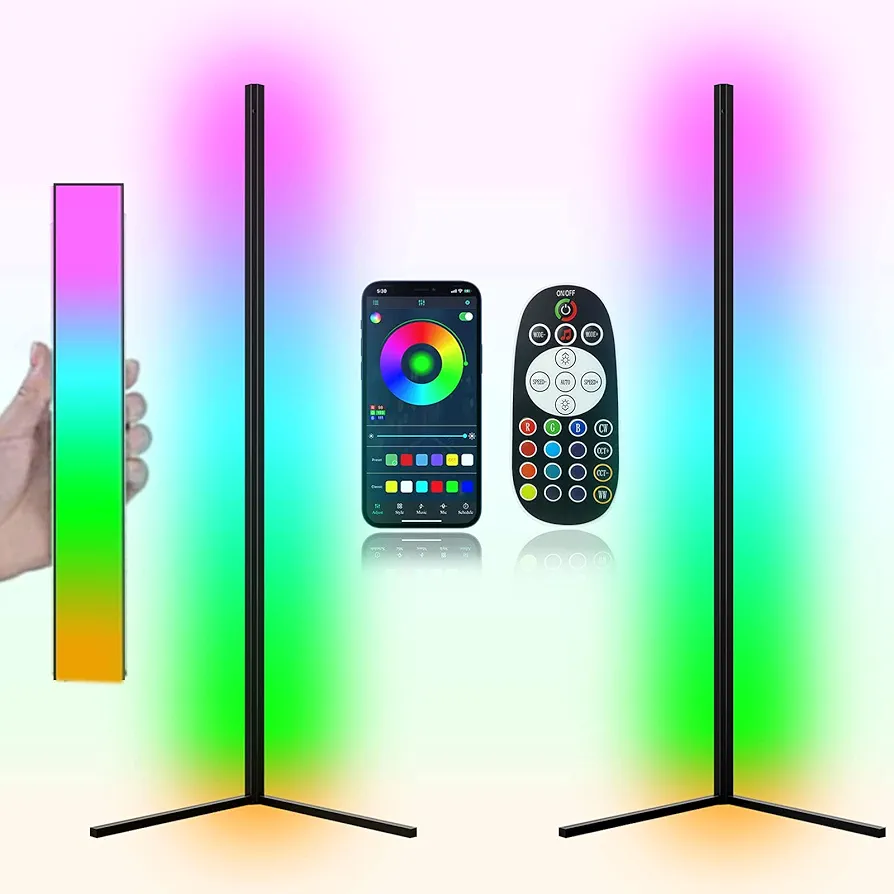 MODERN Two Pack LED Corner RGB Floor Lamp,Updated Bigger Size, Smart App Control,40W LED Color Changing Floor Lamp with Remote, RGB Floor Lamp for Bedroom,Living Room