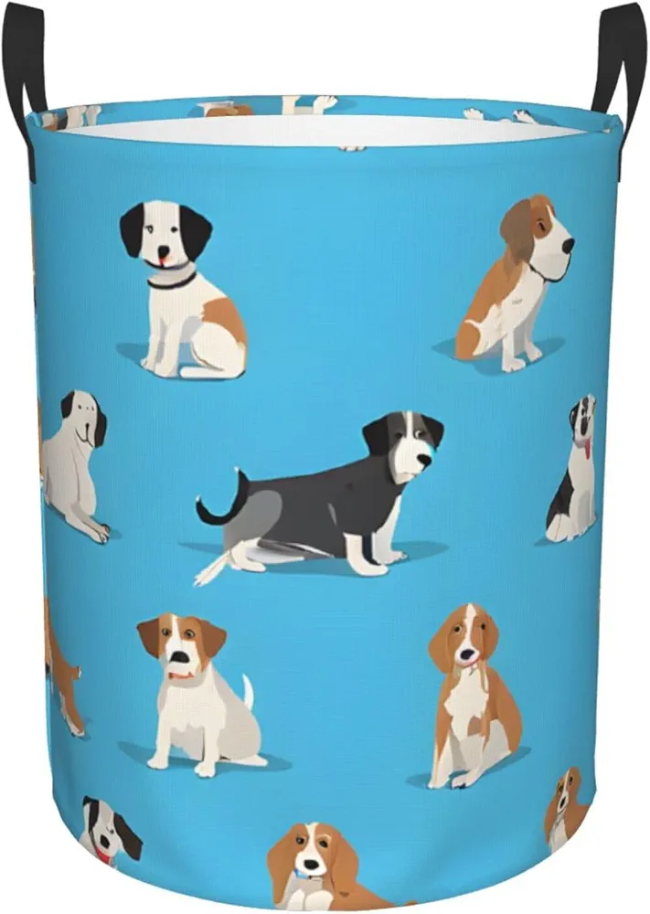 Laundry Basket with Handles S Size 38L Waterproof Collapsible Laundry Hamper Bag Storage Basket, Clothes Hamper for Laundry, Room Accessories - Cartoon Beagle Dog