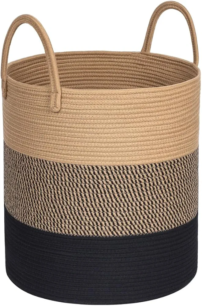 Laundry Basket, Cotton Rope Laundry Hamper, Tall Woven Basket for Storage & Organization, Storage Basket for Blankets, Toys, Living Room & Bedroom, Large Clothes Hamper with Handle 72L