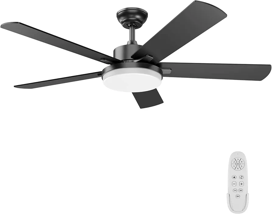 Ceiling Fans with Lights, 52 Inch Ceiling Fan with Lights and Remote Control, Modern Black Ceiling Fan with Light for Living Room Farmhouse Bedroom