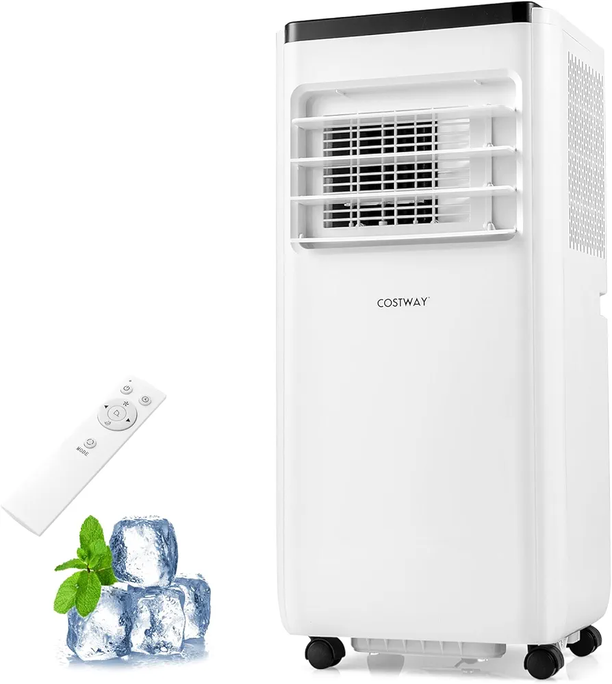 COSTWAY Portable Air Conditioner, 10000 BTU AC Unit, Fan & Dehumidifier with 24H Timer, Sleep Mode, Child Lock, LED Display, Remote Control & Installation Kit for Rooms up to 350 Sq.Ft (10000 BTU)