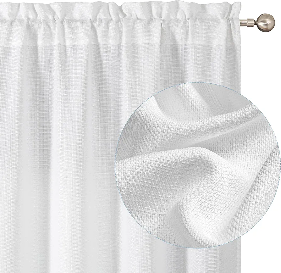 White Curtains 84 Inch Length 2 Panels Set, Faux Linen Textured Semi Sheer Light Filtering Soft Airy Privacy Farmhouse Curtain Drapes for Living Room Bedroom, Cortinas Para Sala, 40Wx84L