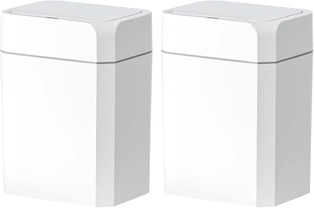 ELPHECO Motion Sensor Trash Can with Lid 3.5 Gallon Automatic Small Slim Garbage Can Waterproof Smart Trash Bin for Bathroom, Kitchen, Office, Bedroom, Living Room, Toilet (White,2 Pack)