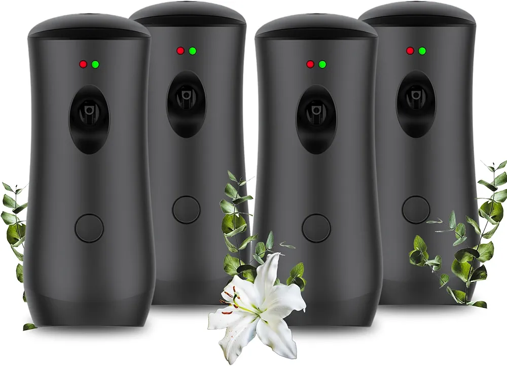 (4-Pack) Auto Air Freshener Spray Dispenser Free Stand or Wall Mounted Automatic Aerosol Aroma Machines are Widely Used in Hotels, Bedrooms, Airports, Bathrooms, Offices, Commercial Places (Black 001)