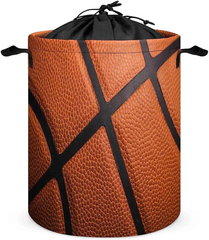 Basketball Laundry Basket Collapsible Basketball Laundry Hamper for Boys Room Decor Round Small Storage Basket Kids Hamper Laundry Room Decor and Accessories