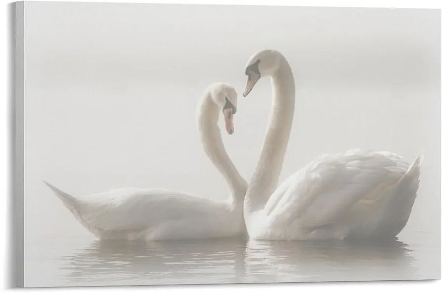 Canvas Wall Art Poster Pair of Romantic White Swans Poster Wall Art Abstract Art Painting Canvas Painting Posters And Prints Wall Art Pictures for Living Room Bedroom Decor 12x18inch(30x45cm) Frame-s