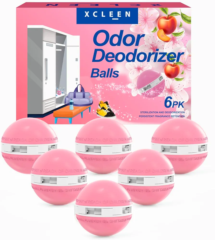 Shoe Deodorizer Balls Peach 6 Pack, Odor Eliminator Balls for Shoes Car Gym Bag Closet, Long Lasting Small Space Air Freshener With Essential Oil