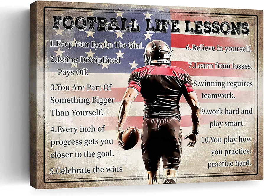 Football Wall Art Football Poster Wall Decor For Boys Room Football Life Lessons Sports Pictures Canvas Prints Gifts For Football Players Framed Modern Artwork For Bedroom Gym 12"X16"