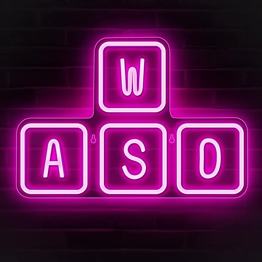 Lumoonosity WASD Neon Sign - USB Powered Keyboard Neon Lights - WASD Keycaps Led Sign with On/Off Switch for Wall, Bedroom, Game Room Decor - Cool WASD Keys' Gaming Lights for Gamers, Streamers