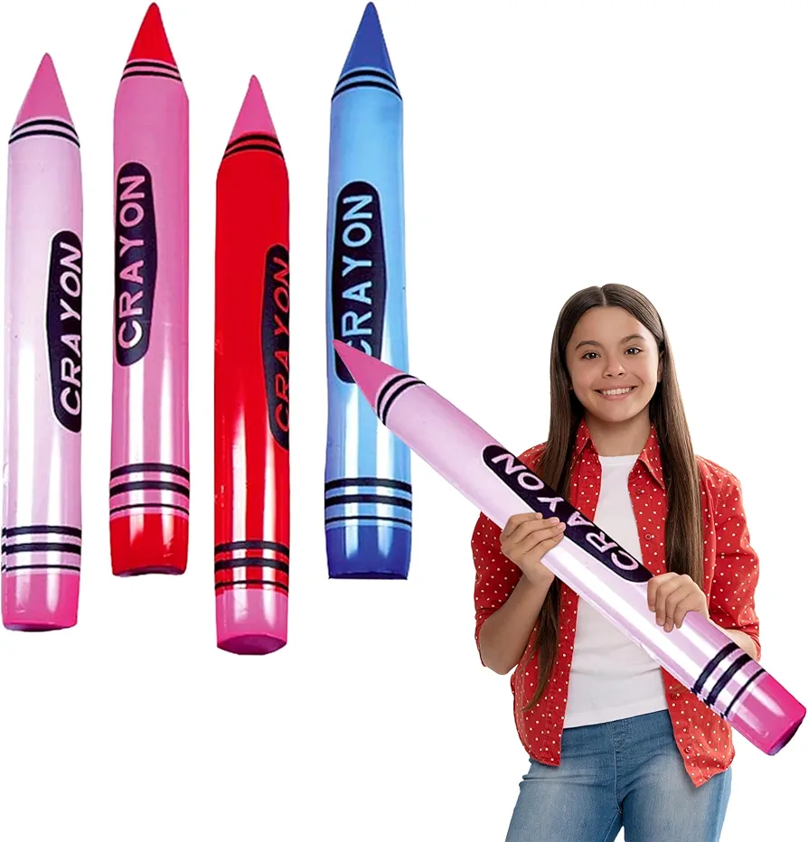 Forest & Twelfth Jumbo Inflatable Crayons, 4 Pack 44-inch Jumbo-Size Blow-Up Crayon Set, Child’s Room or Classroom Decorations, Great Party Favor, Photo Prop, Pool Toys, Age 3+