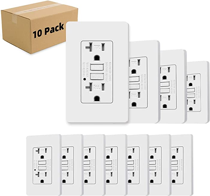 Micmi GFCI Outlet Tamper-Resistant Receptacle with LED Indicator, 20 Amp 125 Volt Screwless Wallplate Included ETL Listed M70 (20A White 10pack)