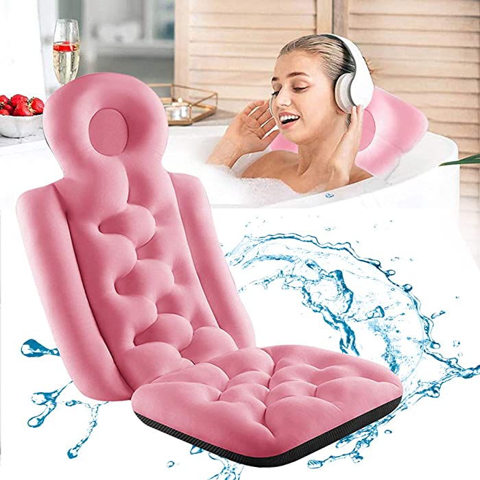 MZBZYU Full Body Bath Tub Pillow, Bath Cushion for Tub, Spa Neck Support Bath Pillow for Neck, Head & Shoulders, Buckle Fixed, Can Hang