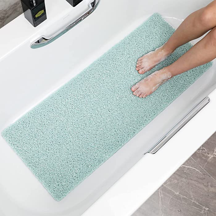 Rzoysia Extra Thick Non Slip Tub Mat for Textured Surface, Loofah Shower Mat Without Suction Cups, 16x39.3, Bathtub Mat with Drain, 3/5 Inch Thick Soft Bathroom Mats, Quick Drying