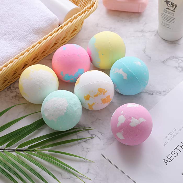 Bath Bombs for Gift Set 7 PCS Extra Large 5oz Fizzies with Natural Essential Oils,Handmade Bubble Bathbombs for SPA Bath,Ultra Luxury Bath Balls Gift for Girlfriend,Birthday,Mothers Day,Valentines