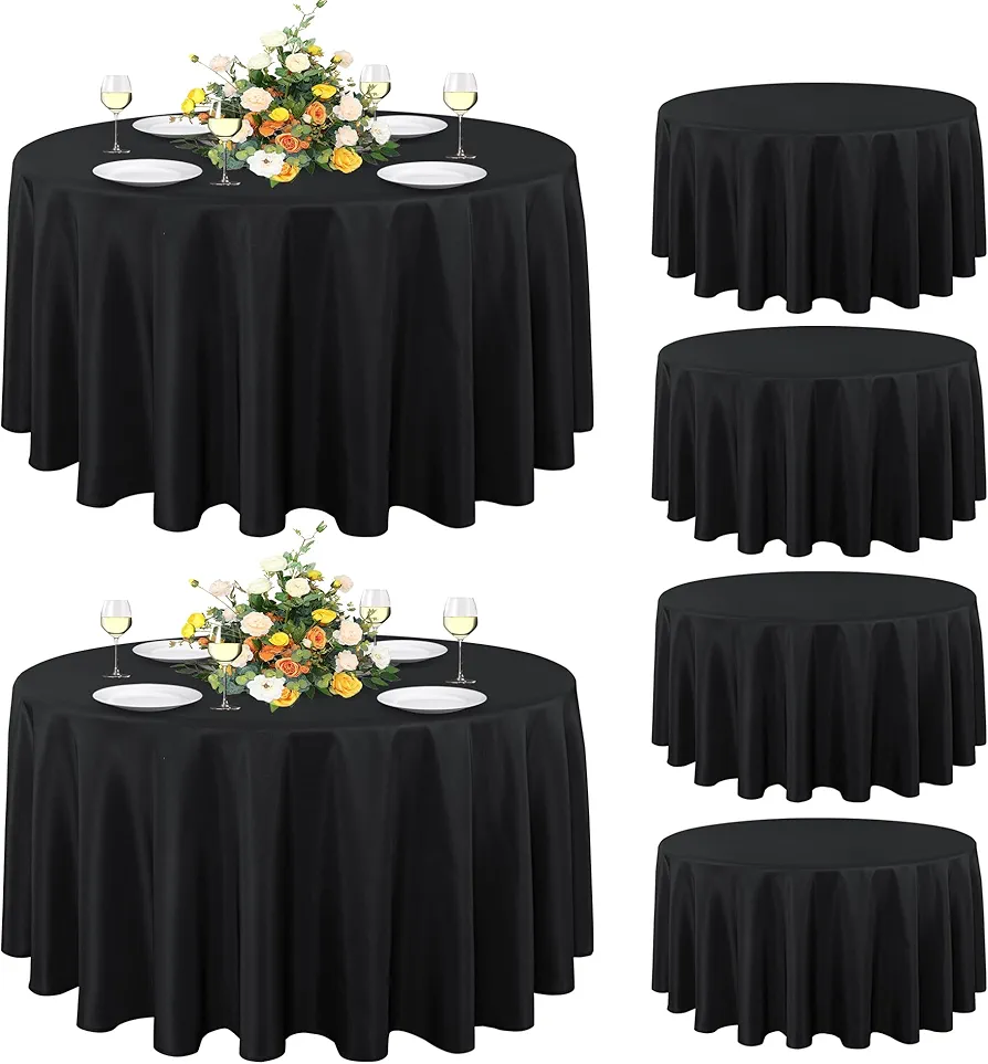 sancua 6 Pack Round Tablecloth 120 Inch Black, Stain and Wrinkle Resistant Table Cloth - Washable Polyester Table Cover for Dining Table, Buffet Parties and Camping