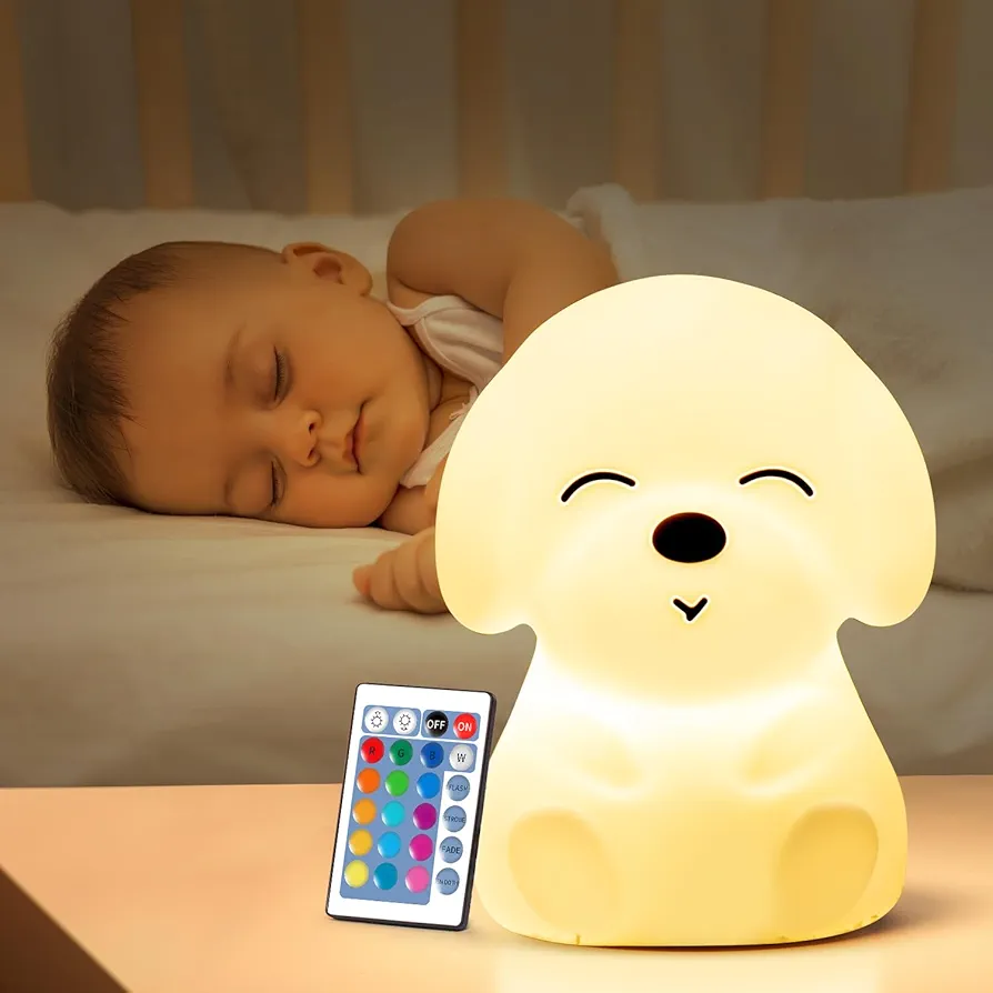 Mubarek Night Lights for Kids Room, Remote+16 Colors Changing Night Lamp for Bedroom, Dimmable & Rechargeable Silicone Night Light for Kids Bedroom, Cute Lamps for bedrooms, Dog Decor Kids Baby Gifts