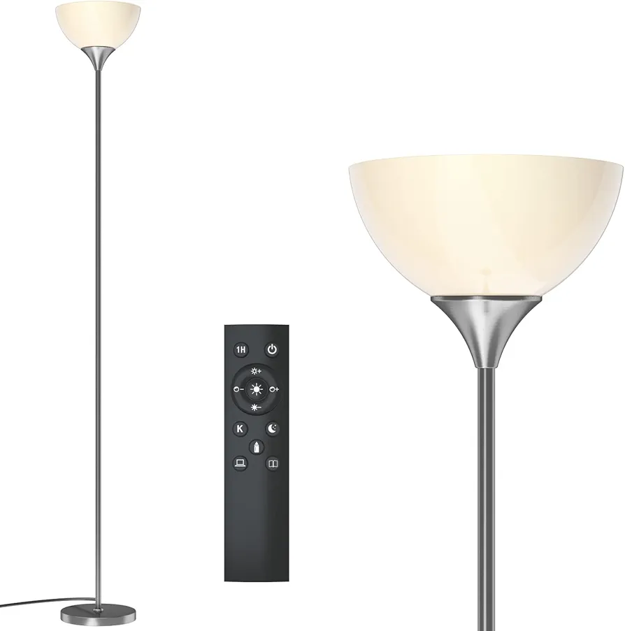 PESRAE Floor Lamp, Remote Control with 4 Color Temperatures, Torchiere Floor lamp for Bedroom, Standing Lamps for Living Room, Bulb Included (Brushed Nickel)