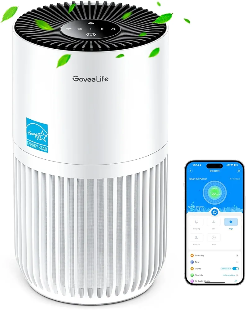 GoveeLife Mini Air Purifier for Bedroom, HEPA Smart Filter Air Purifier with App Alexa Control for Pet Hair, Odors, Pollen, Smoke, Portable Air Cleaner with 3 Speeds, 2 Modes, Timer, Aroma for Home