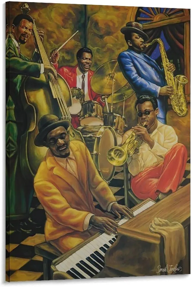 KEWORLAN African American Jazz Music Art Posters Canvas Wall Art Prints for Wall Decor Room Decor Bedroom Decor Gifts Posters 12x18inch(30x45cm) Frame-style