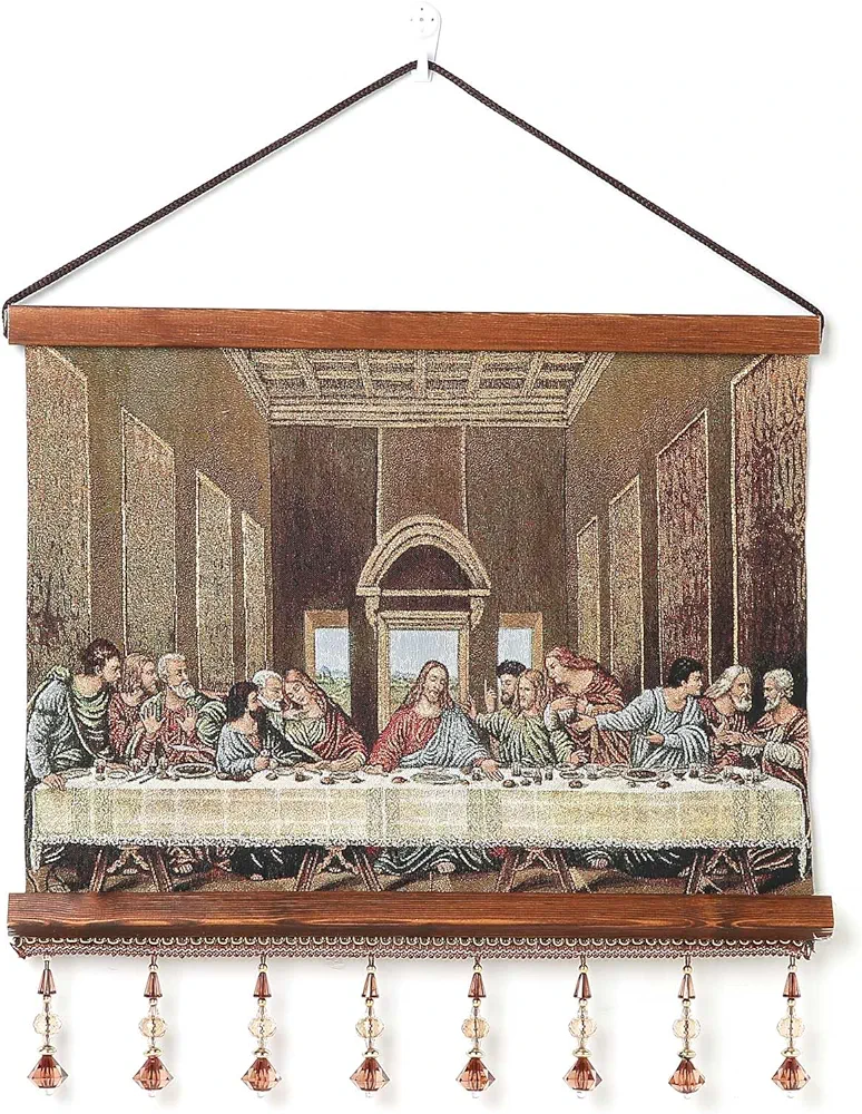 HZMAN The Last Supper Wall Art Decor Painting Leonardo da Vinci Classic Art Reproductions Painting Character Picture Poster for Living Room Bedroom Wood Framed 16x12.5 inch