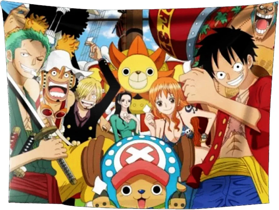 Piece Anime Birthday Party Supplies Backdrop 60 * 50 Inch Large Luffy Banner Party Decorations Living Room Tapestry for Bedroom Photography Background(BC-HZW-Red)