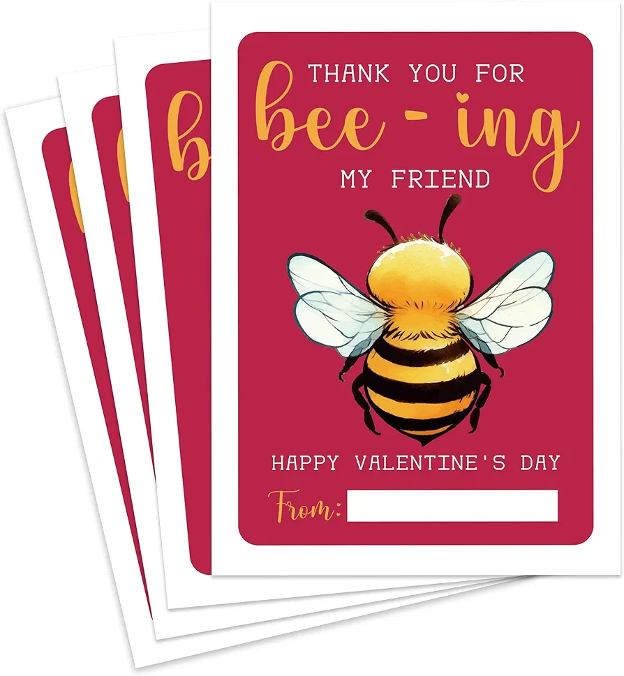 Classroom Valentine's Day Cards, 30 Pack Bee Greetings Valentine's Day Cards for Kids, 5 x 3.5 Inch School Valentine's Day Gift Tags, Gender Neutral - GV03