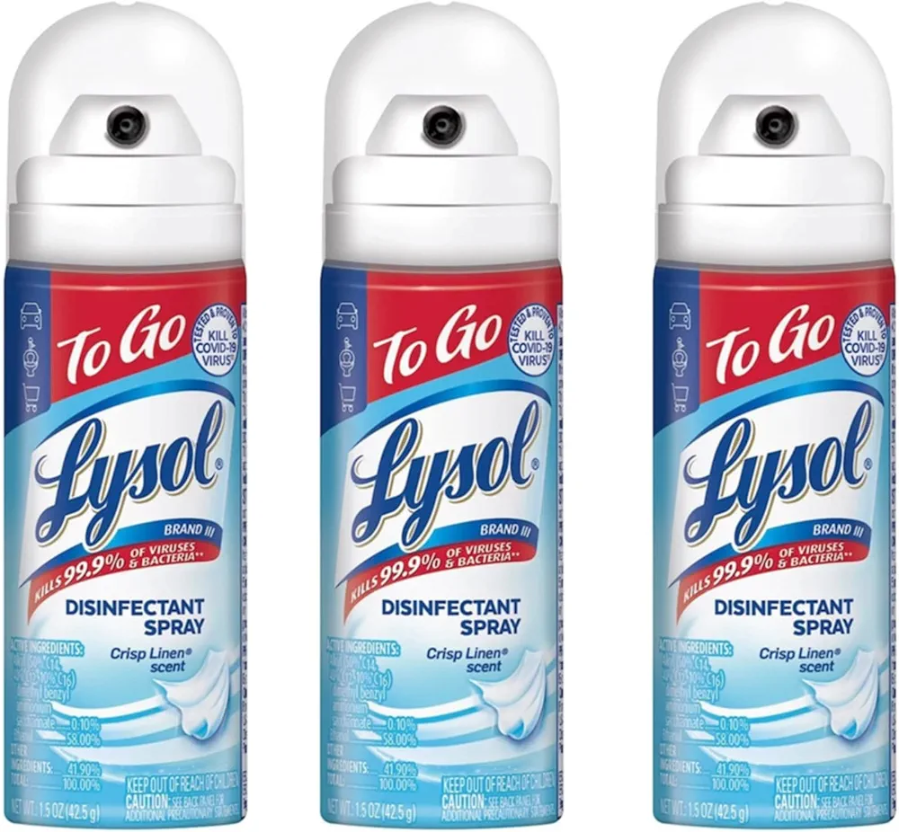 Disinfectant Spray To Go, Crisp Linen Scent 1.5 oz Travel Size (Pack of 3)