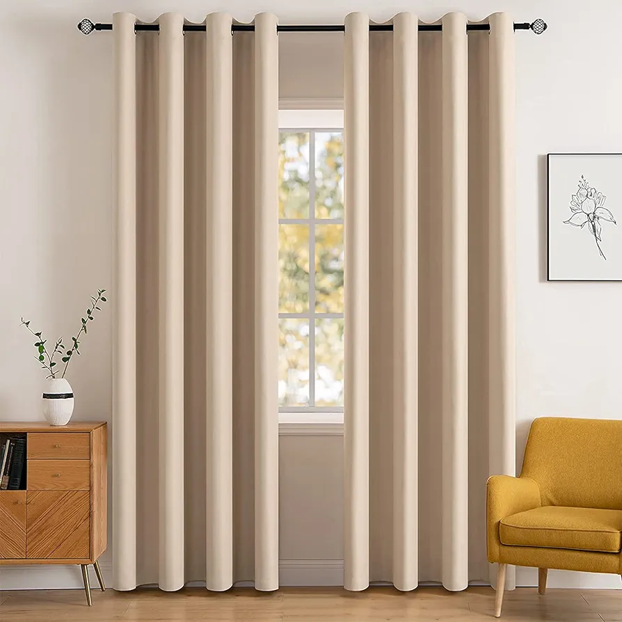 MIULEE Room Darkening Curtains Thermal Insulated Black Out Drapes Solid Window Treatment Long Grommet Light Blocking Blackout Curtain for Living Room Bedroom 2 Panels Set 52 x 84 inch length Beige