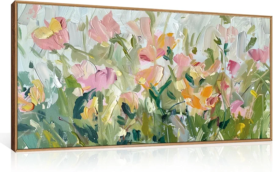 CHDITB Floral Hand-Painted Framed Canvas Wall Art, 20"X40" Watercolor Wildflower Plant Textured Oil Painting, Modern flower Wall Decor, Large Colorful Floral Artwork for Living Room, Bedroom, Office