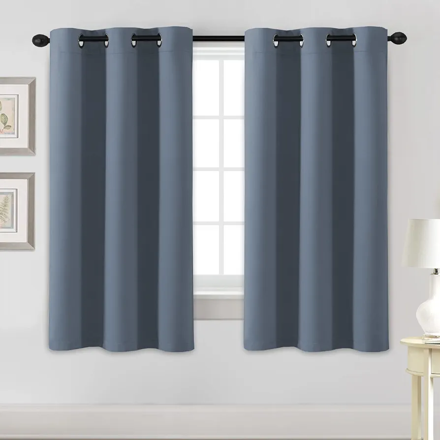 H.VERSAILTEX Blackout Curtains for Bedroom Thermal Insulated Room Darkening Living Room Curtains 63 Inch Long Grommet Privacy Protection Window Curtain Panels/Drapes for Nursery, 2 Panels,Stone Blue