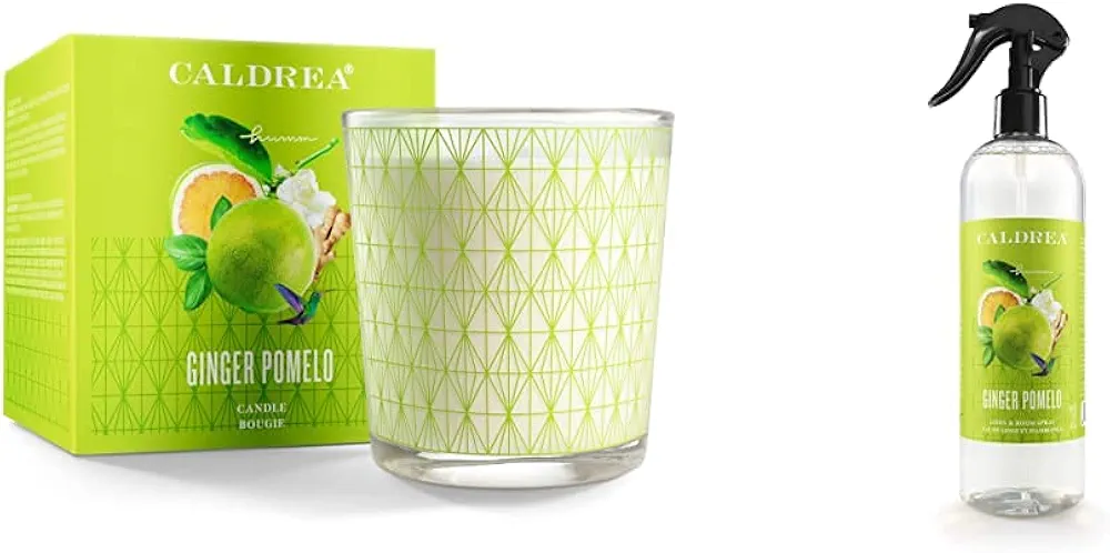 Caldrea Scented Candle with Caldrea Linen and Room Spray Air Freshener 8.1 oz (Packaging May Vary)