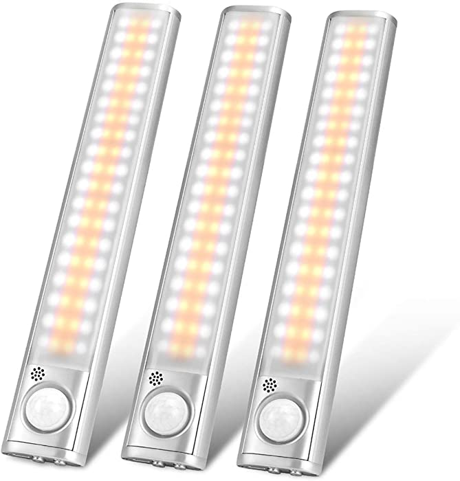 goodland Under Cabinet Lighting 80 LED Closet Light, Motion Sensor Lights Indoor USB Rechargeable Dimmable Wireless Stick-on Night Light Bar for Kitchen, Wardrobe, Garage, Stairs, Bedroom (3 Packs)