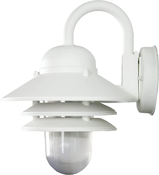 Sunlite 41367-SU Nautical Style Outdoor Wall Fixture, Medium Base Socket (E26), Weatherproof Polycarbonate, Prismatic Acrylic Lens, UL Listed, White Finish