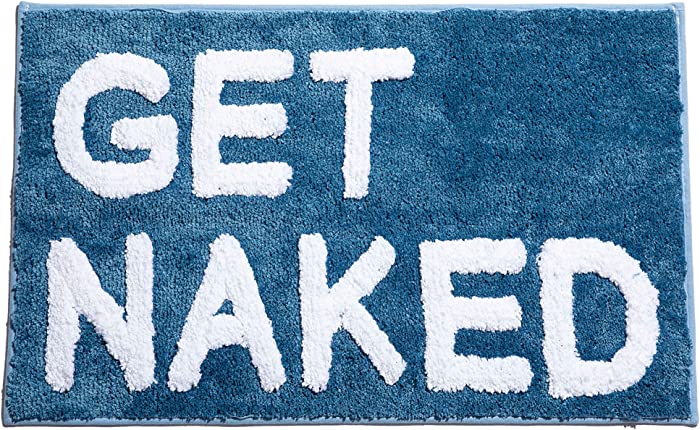 LAVARE HOME Get Naked Bath Mat - Trendy Bath and Shower Mat - Funny Bath Rug for Shower - Home & Bathroom Decor - Bathroom Accessories - Cute Stuff - Cool Things - Washable Rug - Blue