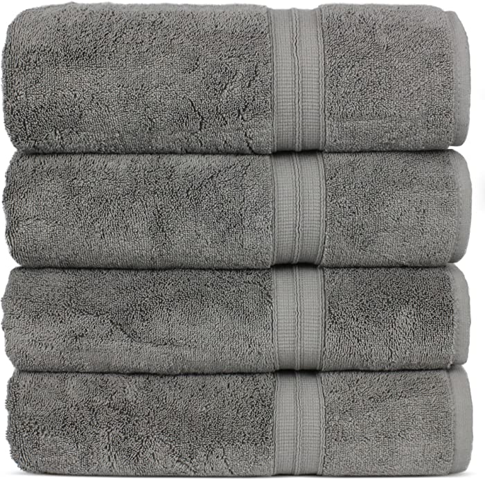 Chakir Turkish Linens | Premium Cotton 4-Piece Luxury Bath Towel Sets | Soft & Absorbent, (Gray)