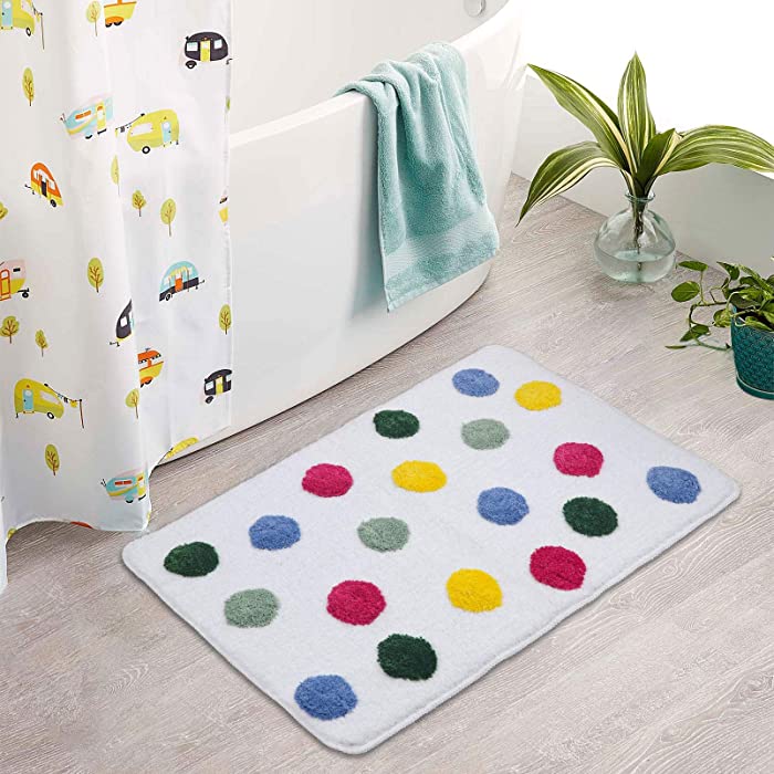 NGOBE Non-Slip Bath Rug Mat 32x20 inch, Ultra-Soft, Water Absorbent, Machine Washable, Quick Dry Shaggy Shower, Strong Underside, Luxury Colorful, Resistant. for Bathroom, Kids Tub, Bed, Kitchen